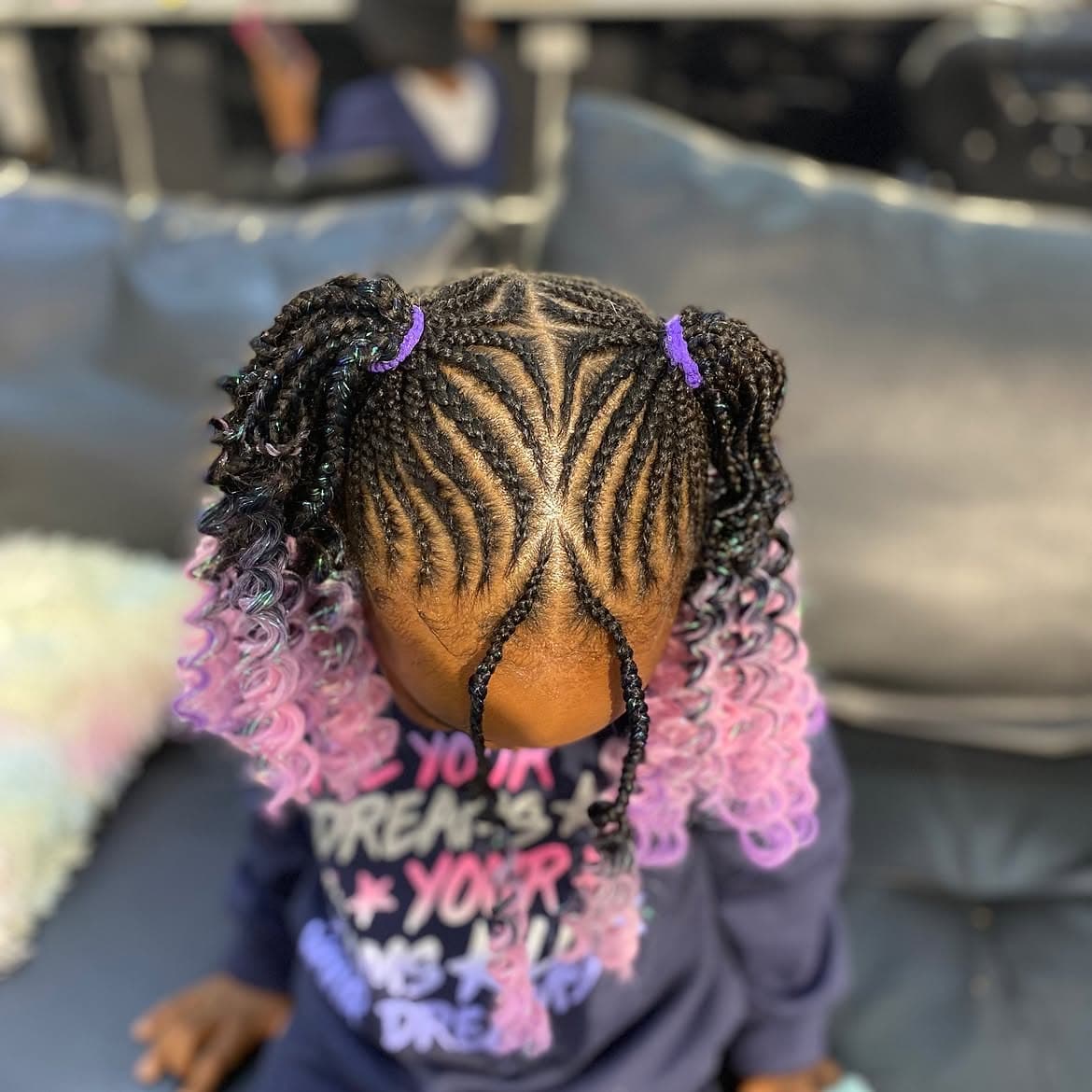 Kids Leaf Cornrows & Ombré Curls