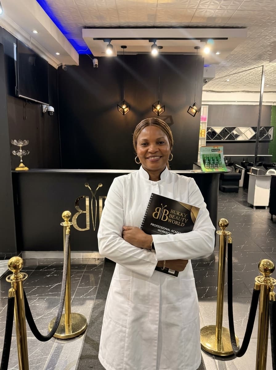 Bukky Beauty Academy Senior Tutor in White Clinical Coat in Centurion